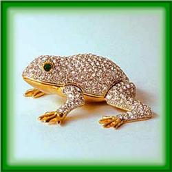 JUMPING FROG! GOLD SWAROVSKI CRYSTALS JEWELRY BOX