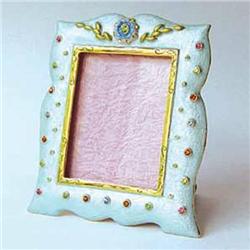 BLUE GOLD SWAROVSKI CRYSTAL PICTURE FRAME 2" X 2"