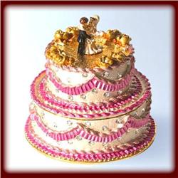 24K GOLD REAL CRYSTALS!  WEDDING CAKE JEWELRY BOX