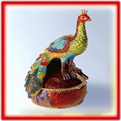 24K GOLD PEACOCK SWAROVSKI CRYSTAL JEWELRY BOX