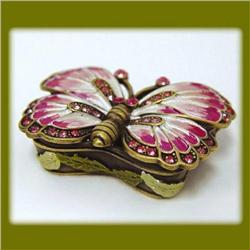 PINK BUTTERFLY GOLD SWAROVSKI CRYSTAL JEWELRY BOX