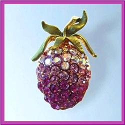 RASBERRY PIN BROOCH 24K GOLD SWAROVSKI CRYSTALS