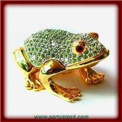 24K GOLD SWAROVSKI CRYSTAL JEWELRY BOX GREEN TOAD