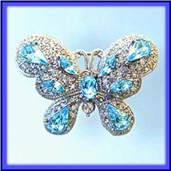 BLUE BUTTERFLY PIN BROOCH 24K SWAROVSKI CRYSTALS
