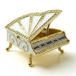 WHITE PIANO TRINKET BOX 24K GOLD AUSTRIAN CRYSTAL