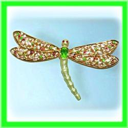 DRAGONFLY PIN BROOCH 24K GOLD SWAROVSKI CRYSTALS