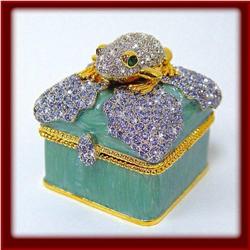 GREEN TOAD LILLYPAD BOX 24K GOLD SWAROVSKI CRYSTA