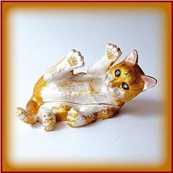 24K GOLD SWAROVSKI CRYSTAL KITTEN CAT JEWELRY BOX