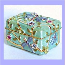 24K GOLD BLUE DRAGONFLY BOX CHEST TINY SWAROVSKI 