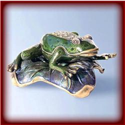 FROG LILY PAD GOLD SWAROVSKI CRYSTALS JEWELRY BOX