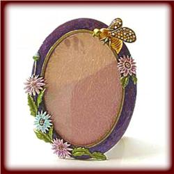 TINY OVAL PHOTO FRAME 24K GOLD & CRYSTALS PURPLE