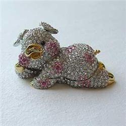 GOLD SWAROVSKI CRYSTAL JEWELRY BOX PIGGY PIG PINK