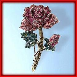 ROSE PIN BROOCH 24K GOLD SWAROVSKI CRYSTALS