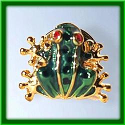 GREEN FROG PIN BROOCH 24K GOLD SWAROVSKI CRYSTALS