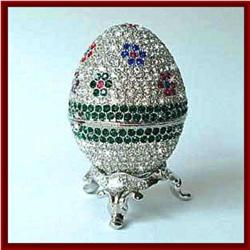 PLATINUM FLOWERED FABERGE EGG BOX GOLD & CRYSTALS