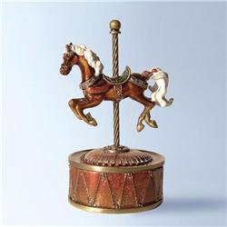 24K GOLD CRYSTAL MUSIC BOX CAROUSEL HORSE JEWELRY