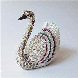 GOLD JEWELRY BOX SWAN WHITE KEEPSAKE BOX SWAROVSK