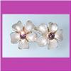Image 1 : DOUBLE PLUMERIA PIN BROOCH 24K GOLD CRYSTAL SWARO