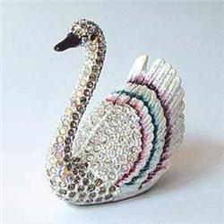 24K GOLD SWAROVSKI CRYSTAL WHITE PINK SWAN JEWELR
