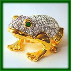 GOLD & SWAROVSKI CRYSTAL FROG JEWELRY BOX TRINKET