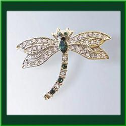 DRAGONFLY PIN BROOCH 24K GOLD SWAROVSKI CRYSTALS
