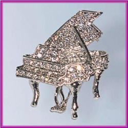 GRAND PIANO PIN BROOCH 24K GOLD SWAROVSKI CRYSTAL