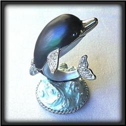 GOLD AUSTRIAN CRYSTAL JUMPING DOLPHIN JEWELRY BOX