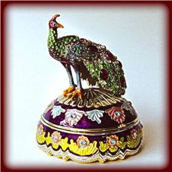 24K GOLD SWAROVSKI CRYSTAL PEACOCK JEWELRY BOX