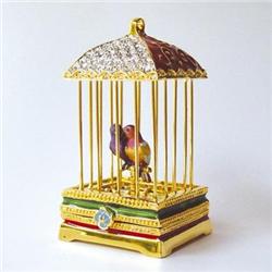 GOLD SWAROVSKI CRYSTAL LOVE BIRD CAGE JEWELRY BOX