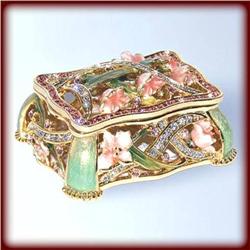 24K GOLD FLOWERED SWAROVSKI CRYSTAL JEWELRY BOX  
