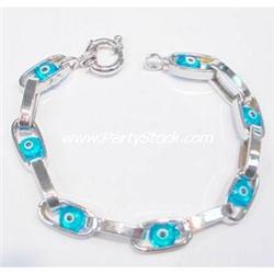 BLUE 14K WHITE GOLD KABALLAH EVIL EYE BRACELET 7g