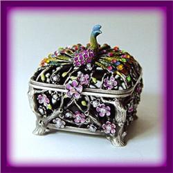 24K GOLD & SWAROVSKI CRYSTALS PEACOCK JEWELRY BOX