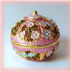 DOMED FLOWERED GOLD SWAROVSKI CRYSTAL JEWELRY BOX