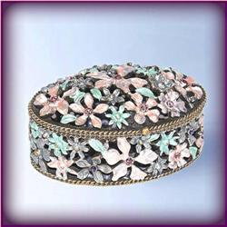 OVAL PLUMERIA BOX 24K GOLD SWAROVSKI CRYSTALS NEW