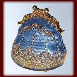 ANTIQUE BLUE PURSE 24K GOLD SWAROVSKI CRYSTAL BOX
