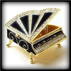 BLACK PIANO KEEPSAKE BOX GOLD SWAROVSKI CRYSTALS