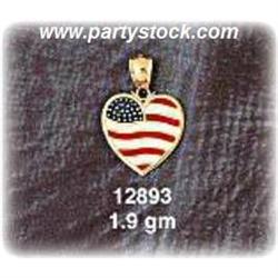 Solid 14K Gold Pendant Charm USA FLAG HEART