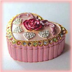 PINK HEART ROSE 24K GOLD CRYSTALS JEWELRY BOX