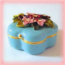 24K BLUE CAMELIA BOX SWAROVSKI CRYSTAL 