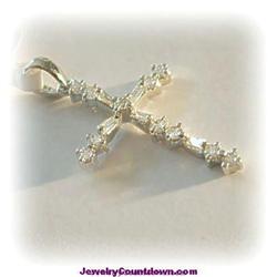 14K WHITE GOLD GENUINE DIAMOND CROSS PENDANT 1"