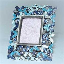 TINY PHOTO FRAME 24K GOLD SWAROVSKI CRYSTALS BLUE