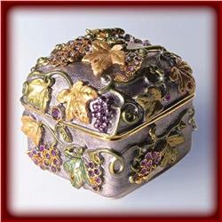 PURPLE GRAPE VINE 24K GOLD & CRYSTAL JEWELRY BOX