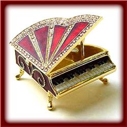 RED! PIANO JEWELRY BOX 24K GOLD SWAROVSKI CRYSTAL