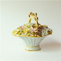 24K GOLD FLOWER BASKET CRYSTAL JEWELRY BOX 