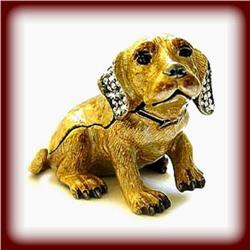 BEAGLE PUPPY DOG 24K GOLD CRYSTAL JEWELRY BOX NEW