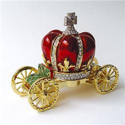 RED CROWN CARRIAGE 24K GOLD CRYSTALS JEWELRY BOX