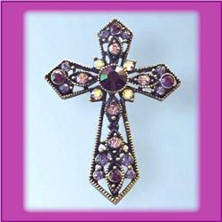 VINTAGE CROSS PIN BROOCH GOLD SWAROVSKI CRYSTALS