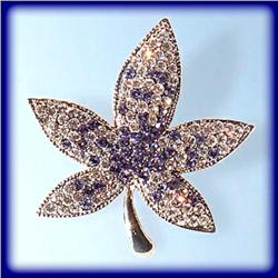 NEW LEAF 24K GOLD & SWAROVSKI CRYSTALS PIN BROOCH