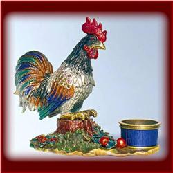 CHICKEN ROOSTER SWAROVSKI CRYSTAL CANDLE HOLDER