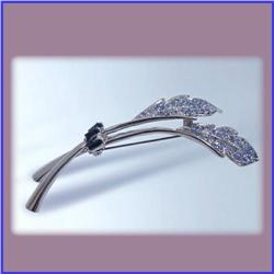 2 LEAVES BLUE PIN BROOCH GOLD  SWAROVSKI CRYSTALS